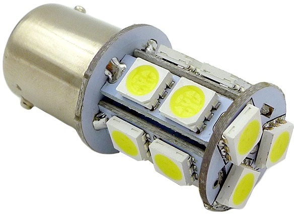 Лампа светодиодная T15 S022B белый (BAY15D) 13SMD 5050, 12V, 2 contact, коробка 2 штуки