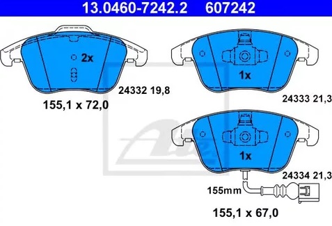 Колодки тормозные дисковые передние AUDI Q3, SEAT Alhambra, VOLKSWAGEN Sharan Ate 13.0460-7242.2