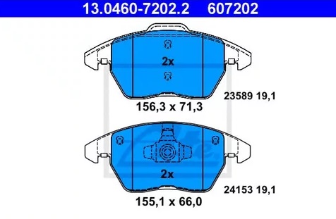 Колодки тормозные дисковые передние PEUGEOT 208, 308, 3008 Ate 13.0460-7202.2 
