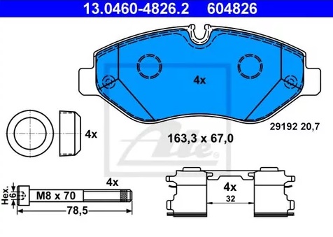 Колодки тормозные дисковые передние MERCEDES Sprinter, VOLKSWAGEN Crafter Ate 13.0460-4826.2