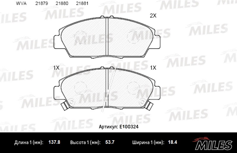 Колодки тормозные, дисковые HONDA ACCORD Miles E100324