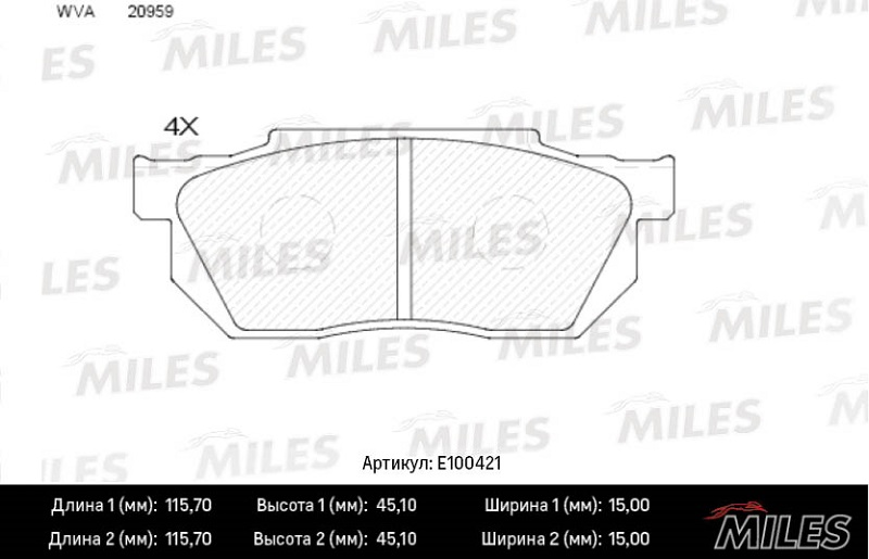 Колодки тормозные, дисковые HONDA CIVIC Miles E100421