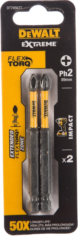 Биты ударные IMPACT Torsion Ph2 DEWALT DT70567T-QZ, 89мм, 2 штуки