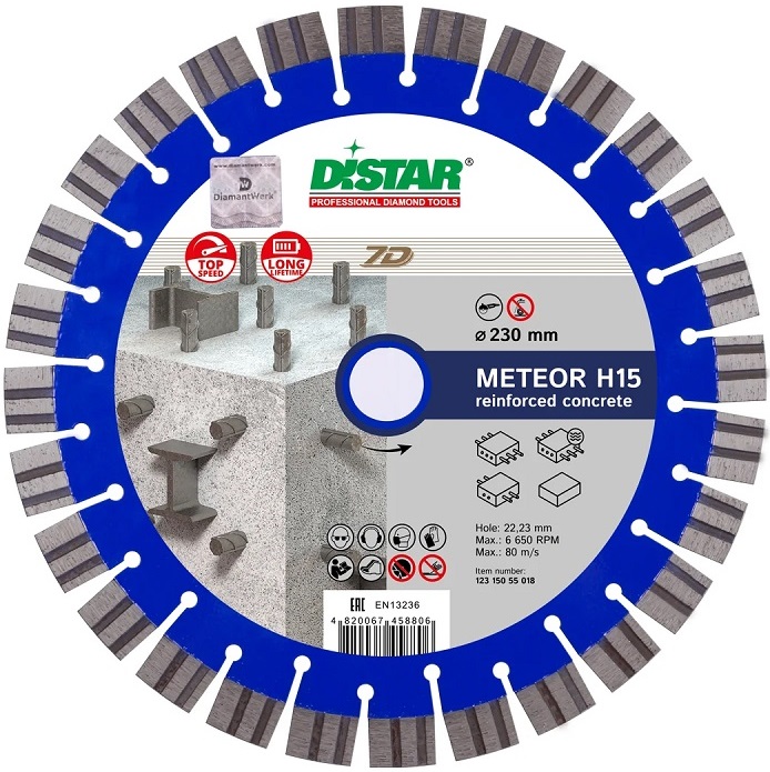 Алмазный диск Meteor H15 бетон DISTAR 12315055018, 230x2.6/1.6x15x22.23 мм