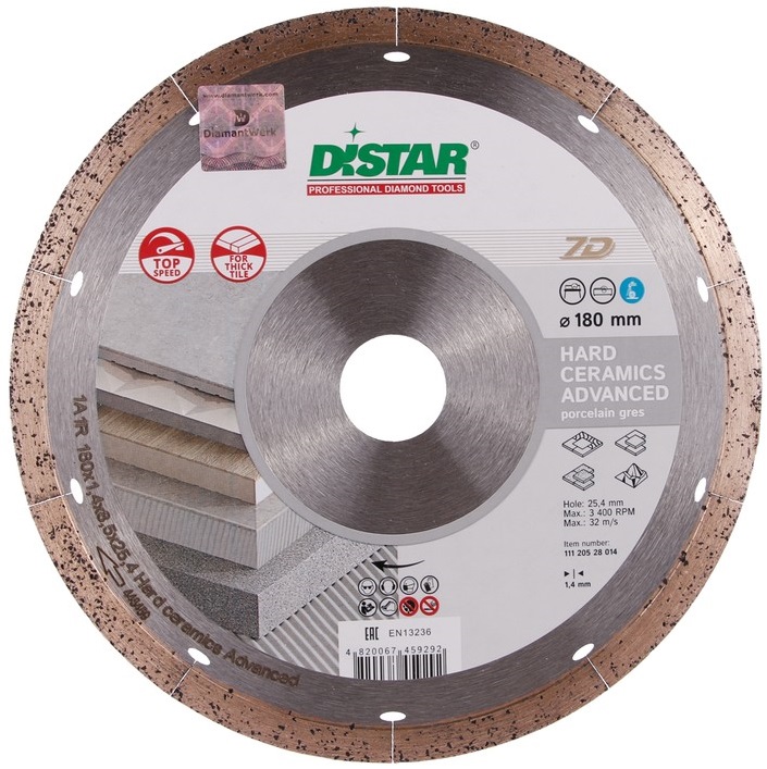 Круг алмазный 1A1R Hard ceramics Advanced DISTAR 11120349015, 200x1.3x10x25.4 мм