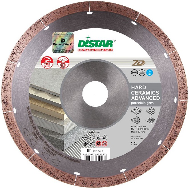 Круг алмазный 1A1R Hard ceramics Advanced DISTAR 11120349019, 250x1.5x10x25.4 мм