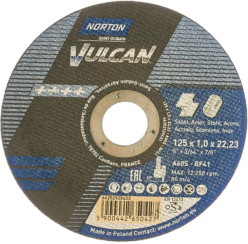 Круг отрезной для металла Vulcan NORTON 66252925450, 230х3.0х22 мм