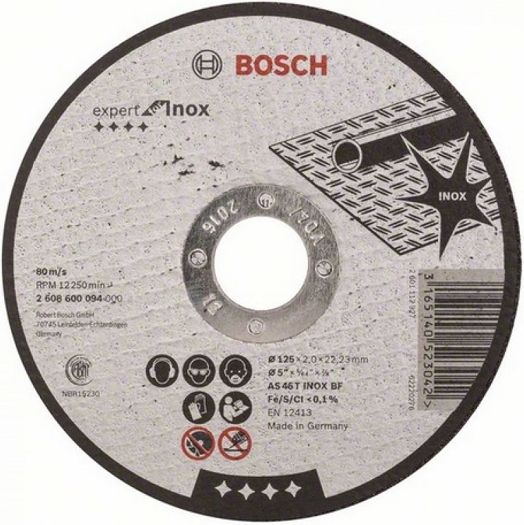 Диск отрезной по нержавеющей стали Bosch 2608600094, 125х22.2 мм