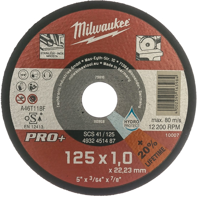 Диск отрезной по металлу MILWAUKEE 4932451487, 125х22.2x1 мм