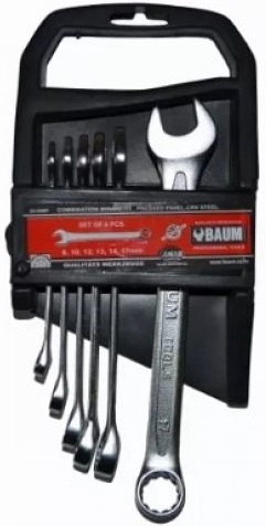 Набор комбинированных ключей отогнутых на 15 градусов BAUM 30-06MP, 8-17 мм, 6 предметов 
