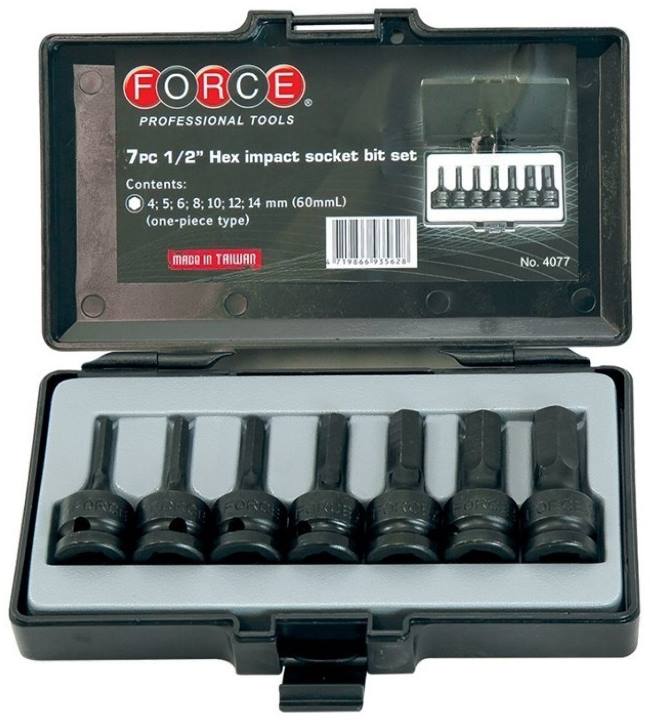 Набор 6-гранных головок-бит 1/2 Force 4077 ударных (4-14 мм, 7 предметов)