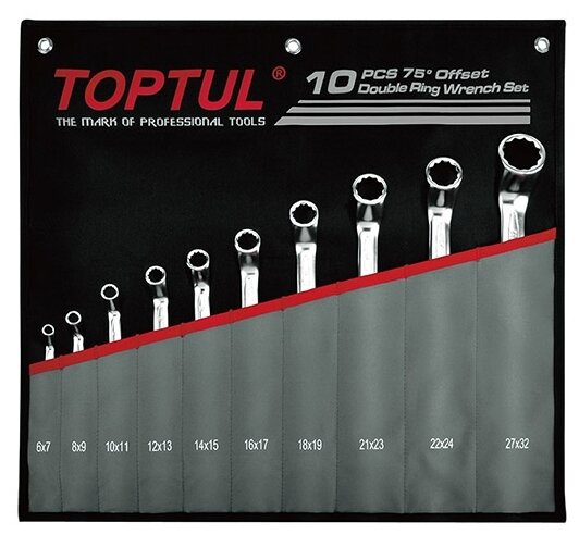 Набор накидных ключей отогнутых на 75° TOPTUL GPCI1001, 6-27 мм, 10 штук