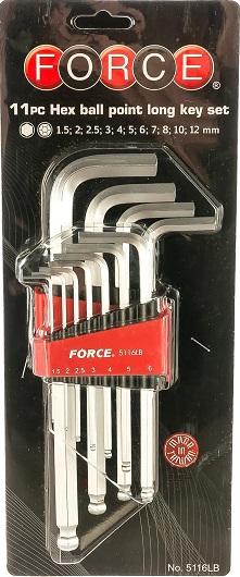 Набор 6-гранных  ключей Force 5116LB с шаром длинных, 1.5-12 мм, 11 предметов