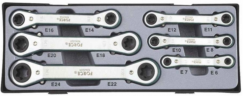 Набор накидных трещоточных ключей Force 50617, Torx (E-профиль), E6-E24, 6 предметов