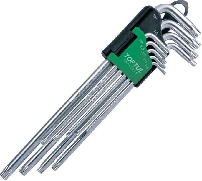 Набор ключей Torx с отверстием экстра длинных TOPTUL GAAL0915, T10-Т50, 9 штук