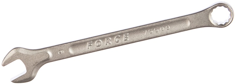 Комбинированный ключ отогнутый на 75° Force 75509A, 9 мм