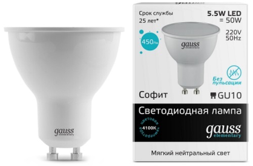 Светодиодная лампа GAUSS 13626 LED Elementary MR16 GU10 5.5W 450lm 4100К 1/10/100