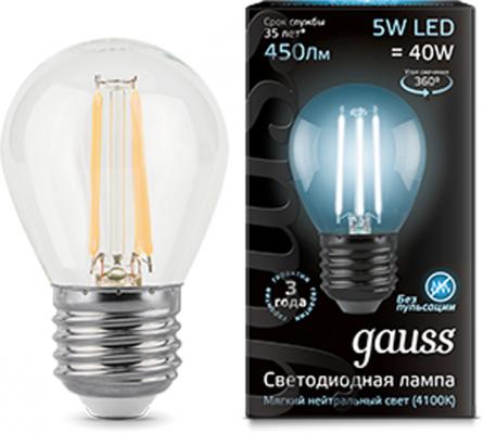 Светодиодная лампа GAUSS 105802205 LED Filament Шар E27 5W 450lm 4100K 1/10/50