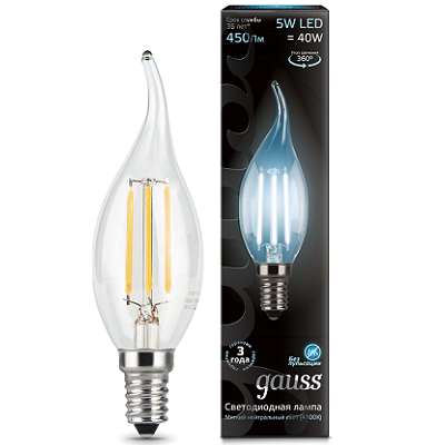 Светодиодная лампа GAUSS 104801205 LED Filament Свеча на ветру E14 5W 450lm 4100K 1/10/50
