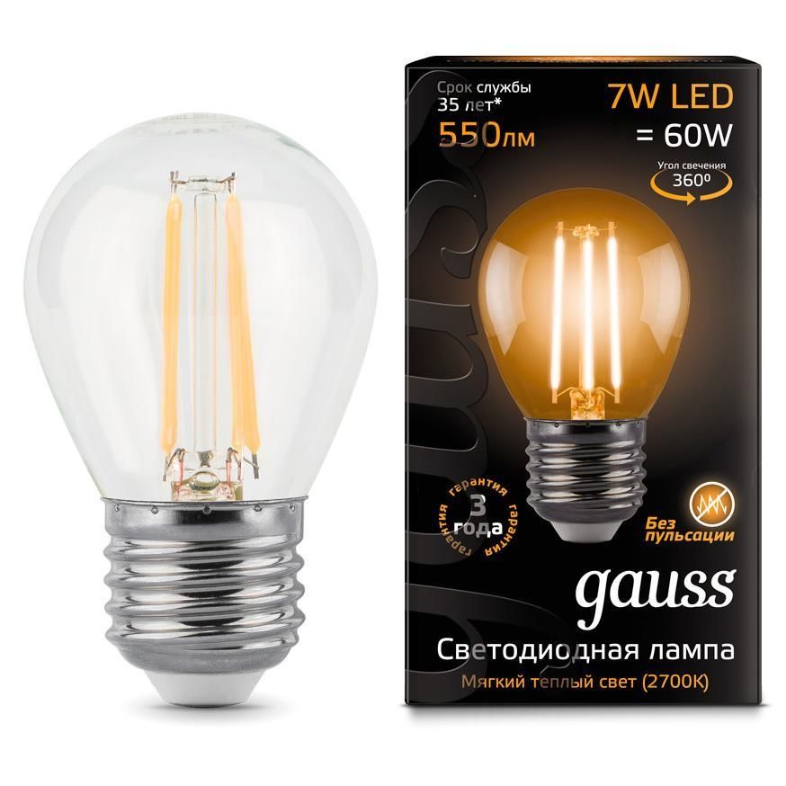 Светодиодная лампа GAUSS 105802107 LED Filament Шар E27 7W 550lm 2700K 1/10/50