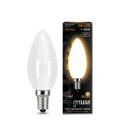 Светодиодная лампа GAUSS 103201105 LED Filament Свеча OPAL E14 5W 420lm 2700К 1/10/50