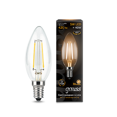 Светодиодная лампа GAUSS 103801105 LED Filament Свеча E14 5W 420lm 2700К 1/10/50