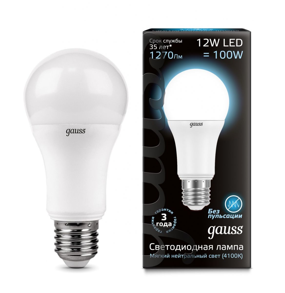 Светодиодная лампа GAUSS 102502212 LED A60 шар 12W E27 1200lm 4100K 1/10/50