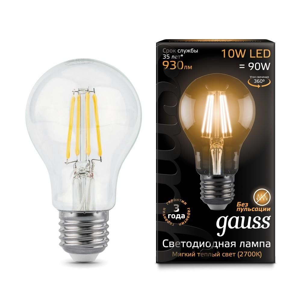 Светодиодная лампа GAUSS 102802110 LED Filament A60 E27 10W 930lm 2700К 1/10/40