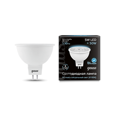 Светодиодная лампа GAUSS 101505205 LED MR16 GU5.3 5W 530lm 4100K 1/10/100