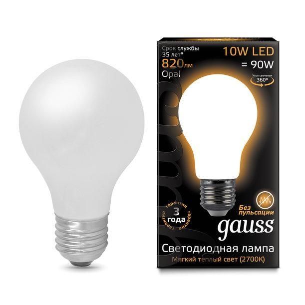 Светодиодная лампа GAUSS 102202110 LED Filament A60 OPAL E27 10W 820lm 2700К 1/10/40
