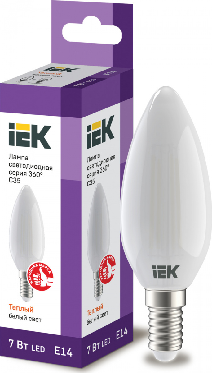 Лампа светодиодная Iek LLF-C35-7-230-30-E14-FR C35 свеча матовая 7Вт 230В 3000К E14 серия 360°