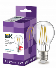 Лампа светодиодная Iek LLF-A60-11-230-40-E27-CL LED A60 шар прозр. 11Вт 230В 4000К E27 серия 360°