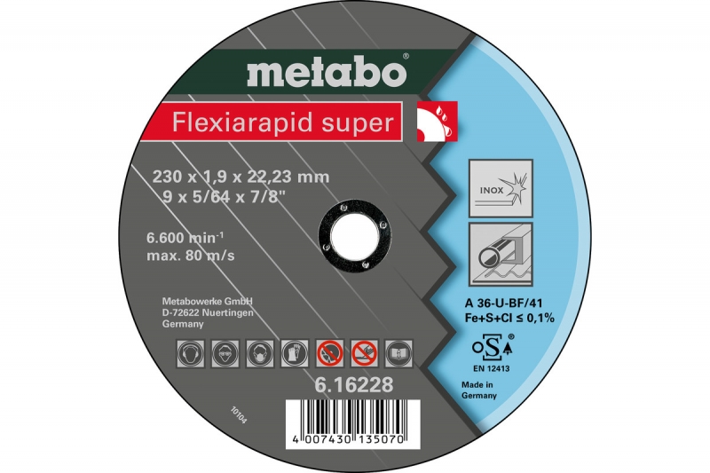 Круг отрезной Metabo нерж Flexiarapid S 230x1,9 прям А 36 U [616228000]