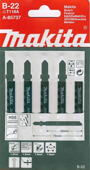 Пилки для лобзика по металлу T118A Makita A-85737, 53 мм, 5 штук 