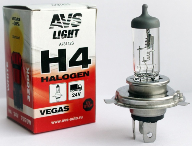 Лампа галогенная AVS Vegas H4, 24V, 75/70W