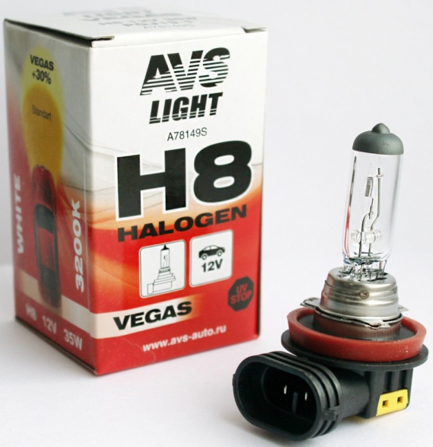 Лампа галогенная AVS Vegas H8, 12V, 35W