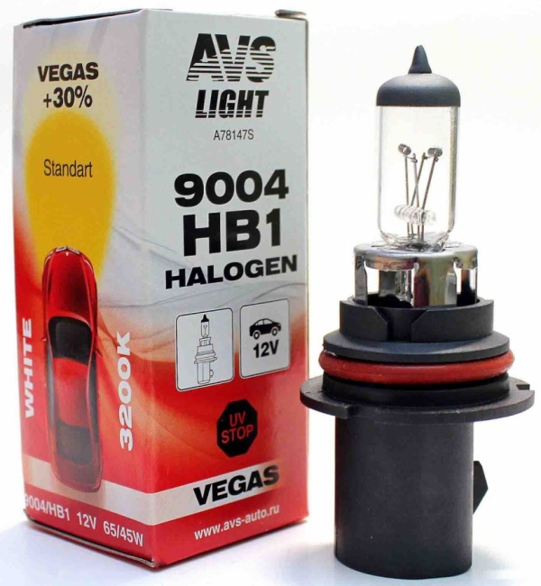 Лампа галогенная AVS Vegas HB1/9004, 12V, 65/45W