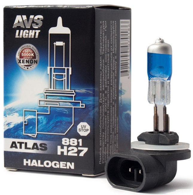 Лампа галогенная AVS ATLAS BOX 5000К, H27/881, 12V, 27W