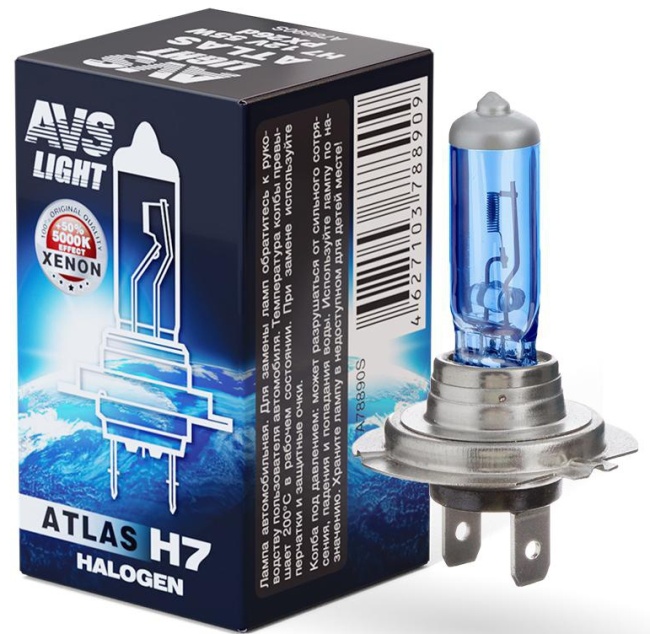 Лампа галогенная AVS ATLAS BOX 5000К, H7, 12V, 55W