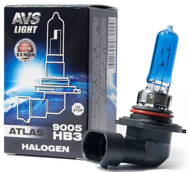 Лампа галогенная AVS ATLAS BOX 5000К, HB3/9005, 12V, 65W
