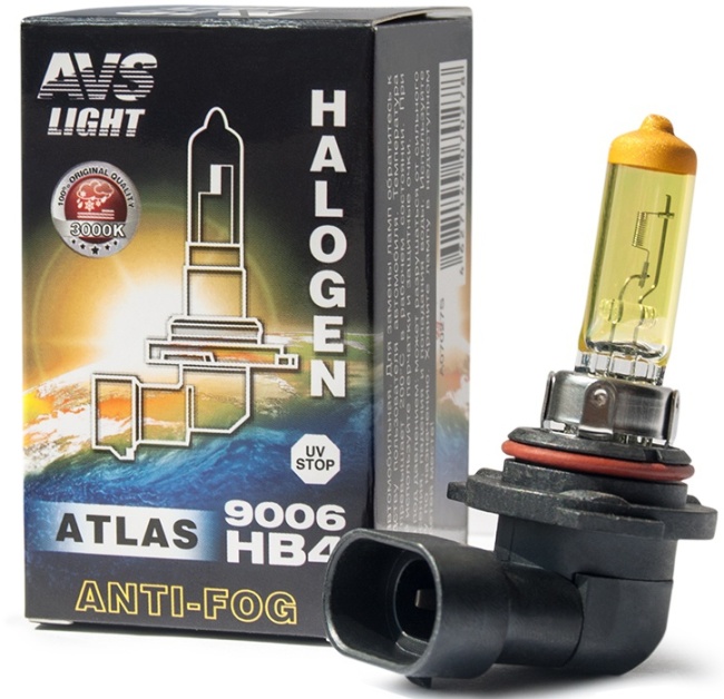 Лампа галогенная AVS ATLAS ANTI-FOG BOX HB4/9006, 12V, 55W желтый
