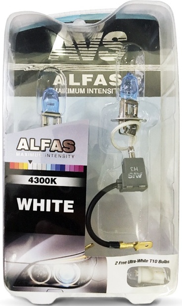 Газонаполненные лампы AVS Alfas+130% 4300K, H3, 12V, 85W комплект 2 штуки