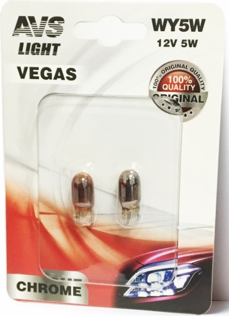 Лампа AVS Vegas CHROME WY5W (W2.1x9.5d) Yellow 12V, 5W в блистере 2 штуки