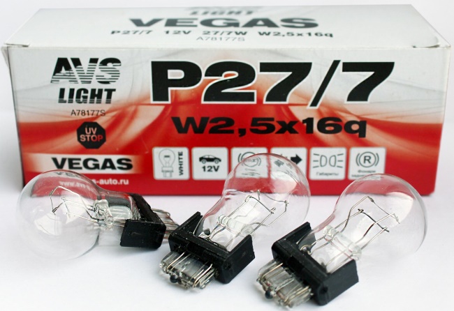 Лампа AVS Vegas P27/7 (W2.5x16q) 12V, коробка 10 штук