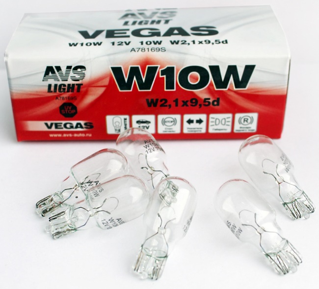 Лампа AVS Vegas W10W (W2.1x9.5d) 12V, коробка 10 штук