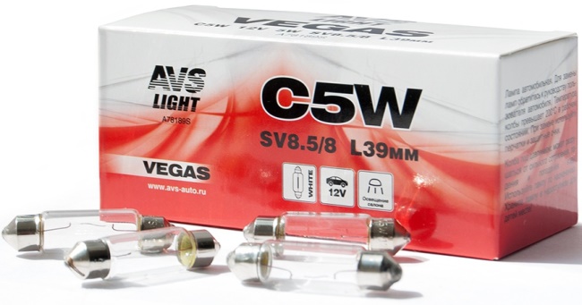 Лампа AVS Vegas С5W (SV8.5/8) 39 мм, 12V коробка 10 штук