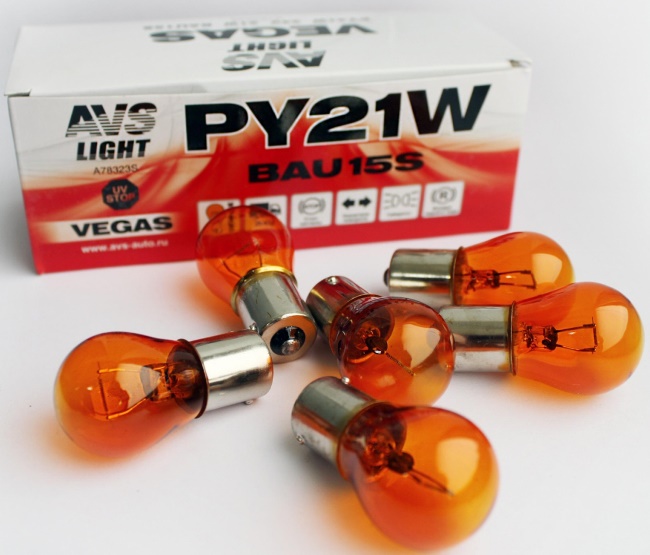 Лампа AVS Vegas PY21W (BAU15S) Orange, 24V, смещенный штифт, коробка 10 штук