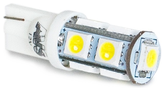Лампа светодиодная T10 T028 белый (W2.1x9.5d) 9SMD 5050 3 chip, W5W, блистер 2 штуки