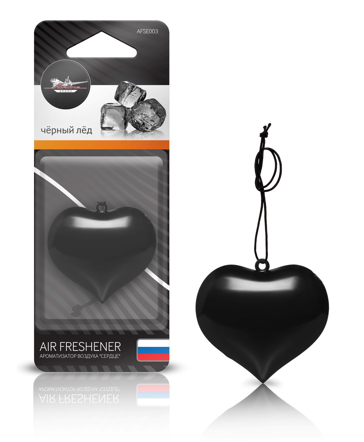 Ароматизатор подвесной пластик Сердце Черный лед AIRLINE AFSE003