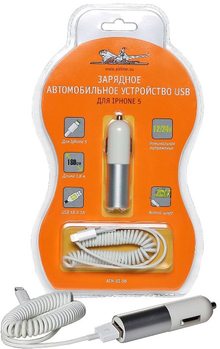 Зарядное устройство автомобильное USB AIRLINE ACH-UI-06 (для IPhone 5, 6)